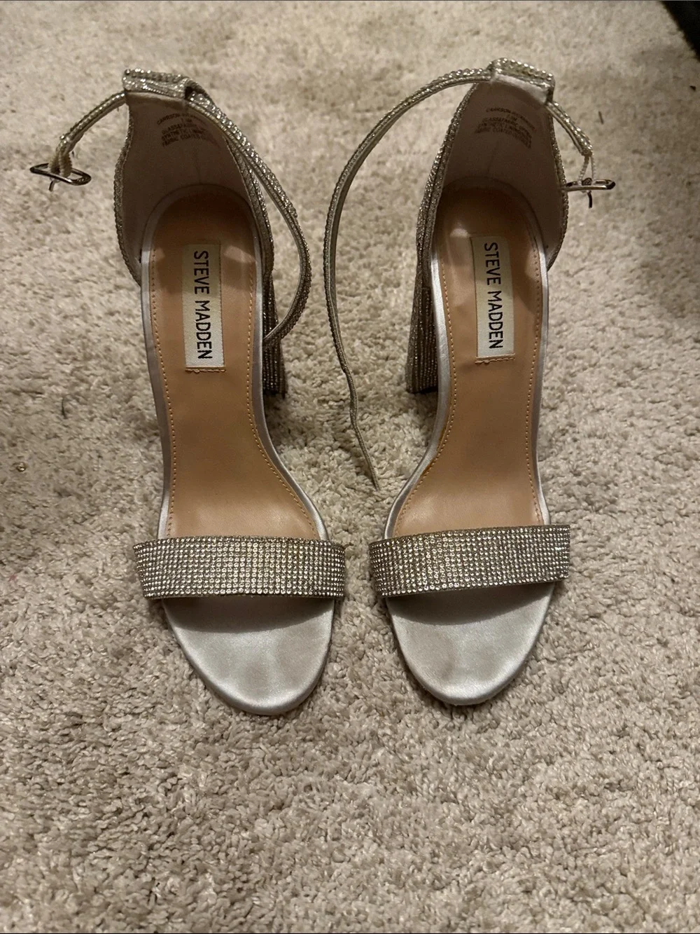 Steve Madden Silver Crystal Embellished Block Heel Sandals Size 7.5